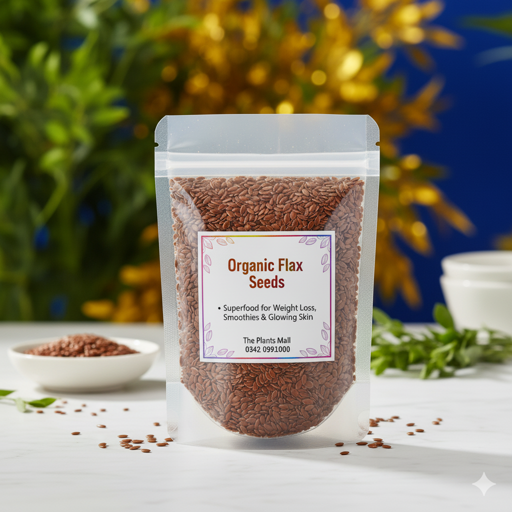 OOrganic Flax Seeds Alsi Seeds in premium resealable pouch by The Plants Mall Pakistan