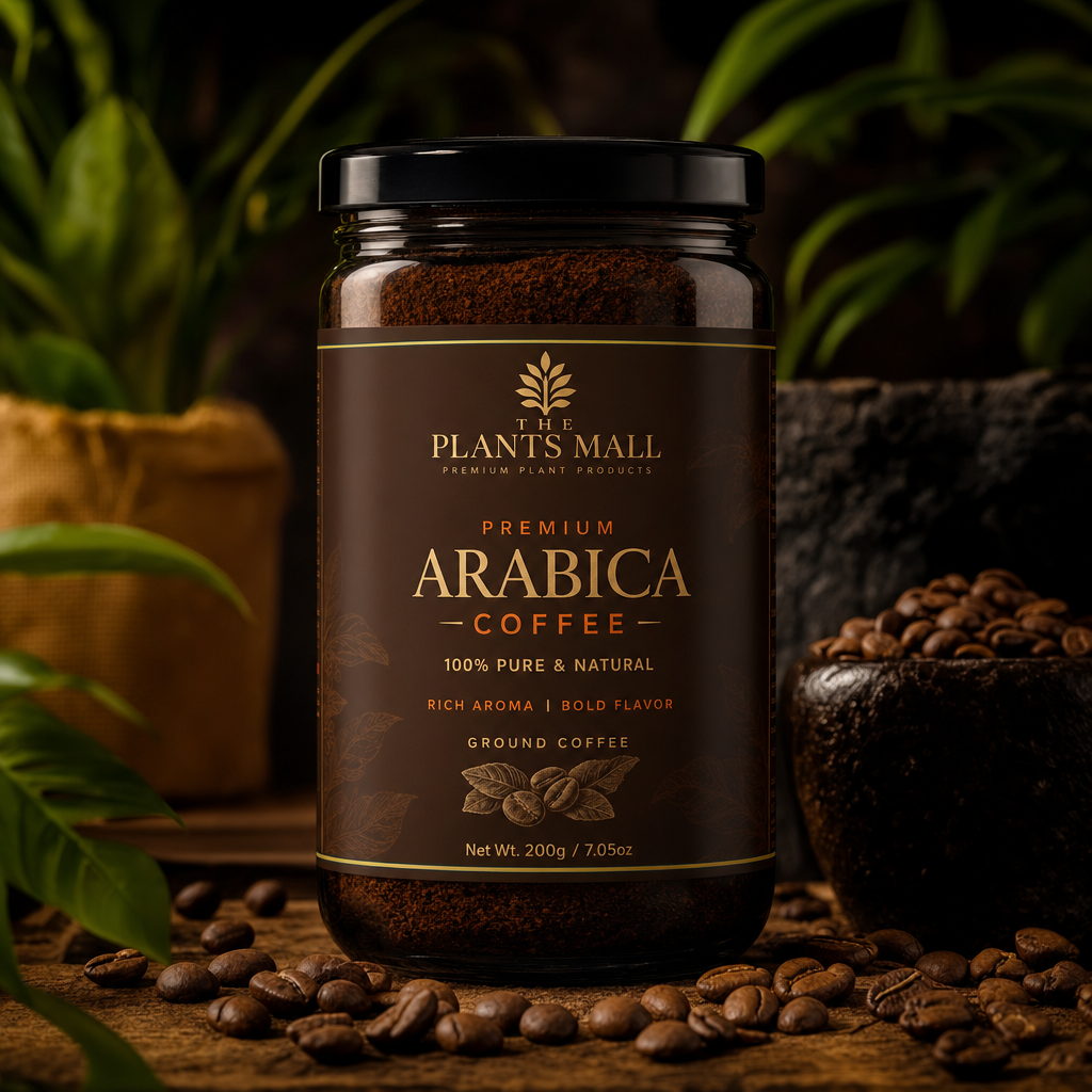 Arabica Dark Roast Coffee jar with coffee beans