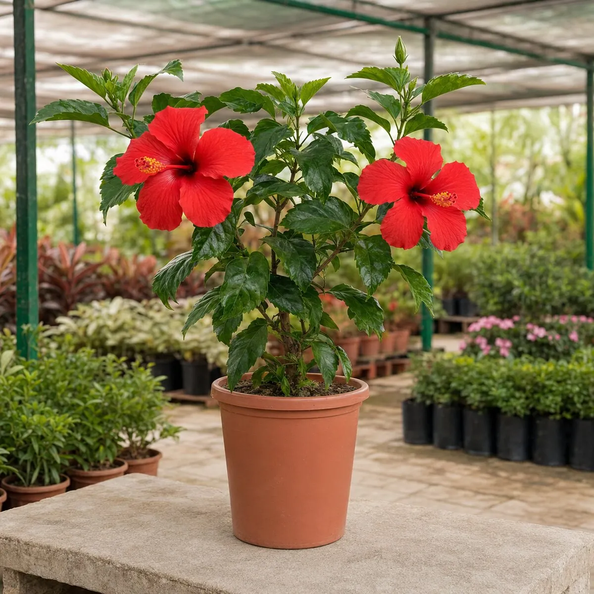 Hibiscus (Gurhal) healthy nursery plant photographed at a professional Lahore nursery