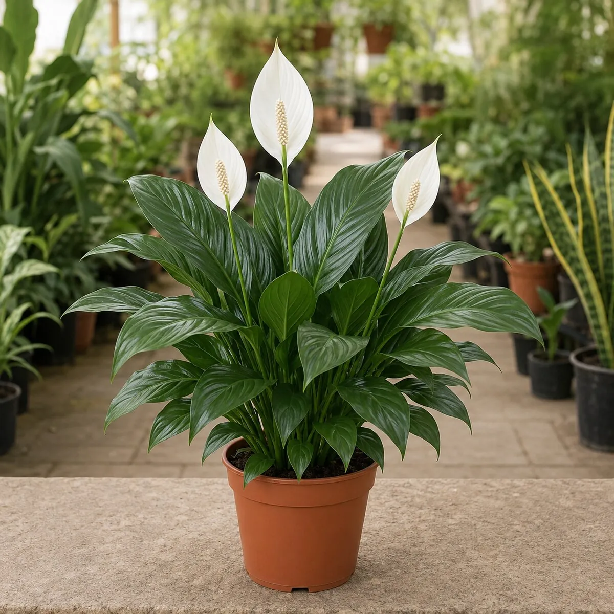 Peace Lily healthy nursery plant photographed at a professional Lahore nursery