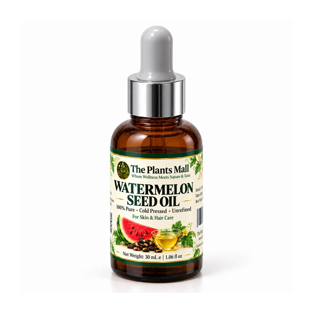 The Plants Mall Extra Virgin Peanut Oil 30 mL in an amber glass dropper bottle, front view on a white background.