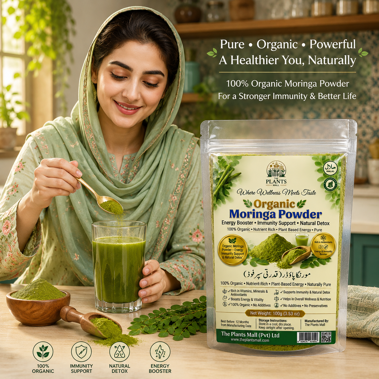 Organic Moringa Powder | Premium Moringa Leaf Powder Pakistan | Natural Energy Booster, Immunity Support & Detox Superfood