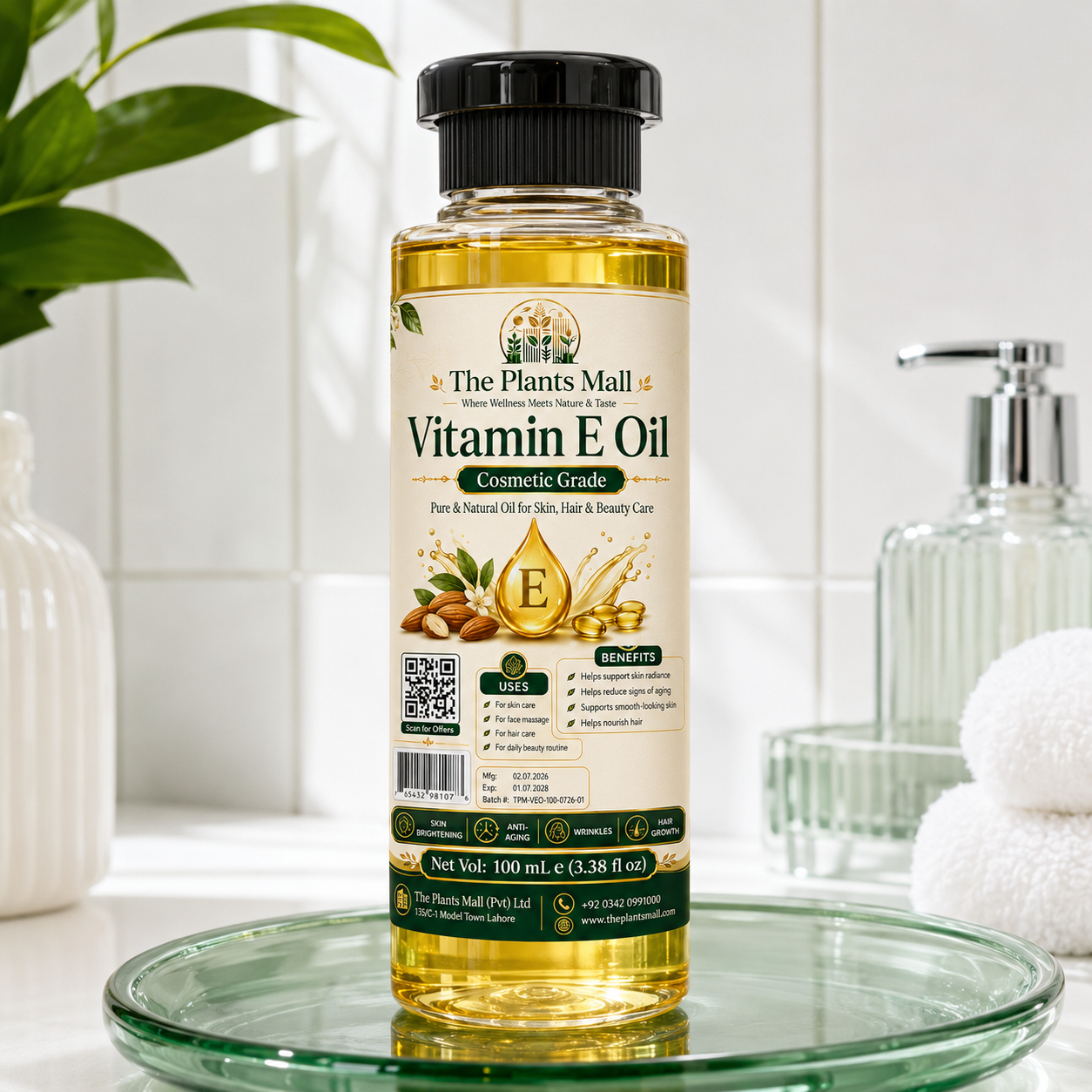 Vitamin E Oil | Cosmetic Grade Pure & Natural Oil for Skin, Hair & Beauty Care | The Plants Mall