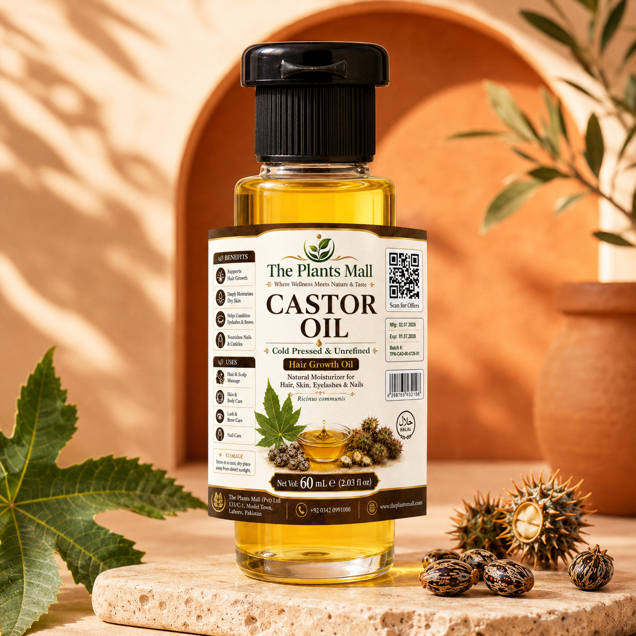 Castor Oil – Cold Pressed, Natural & Unrefined Hair Growth and Skin Care Oil | The Plants Mall