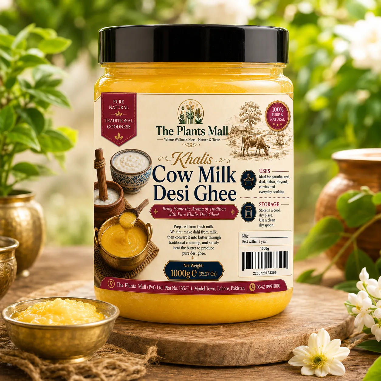 Khalis Cow Milk Desi Ghee  PET jar label with barcode and QR code – Pure Desi Ghee Pakistan