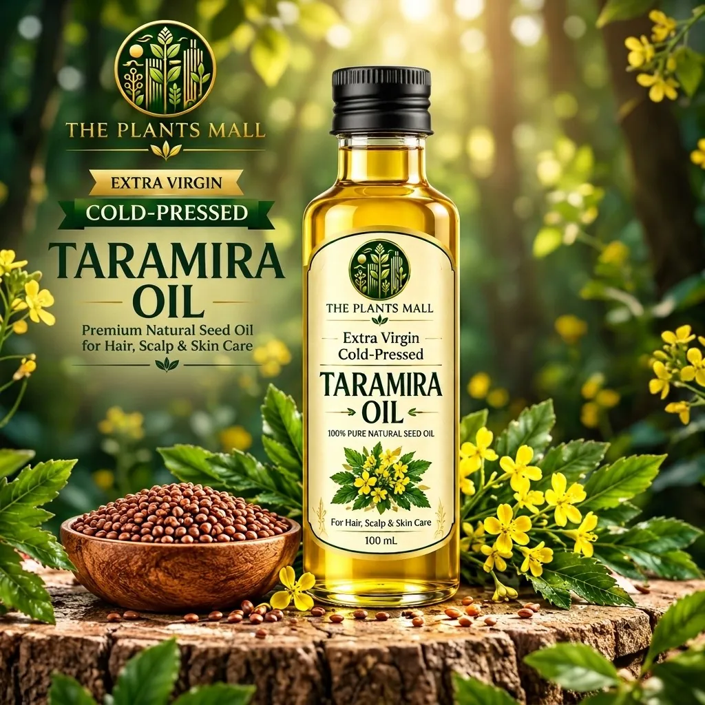 taramira Oil by The Plants Mall with taramira seeds and green botanical leaves