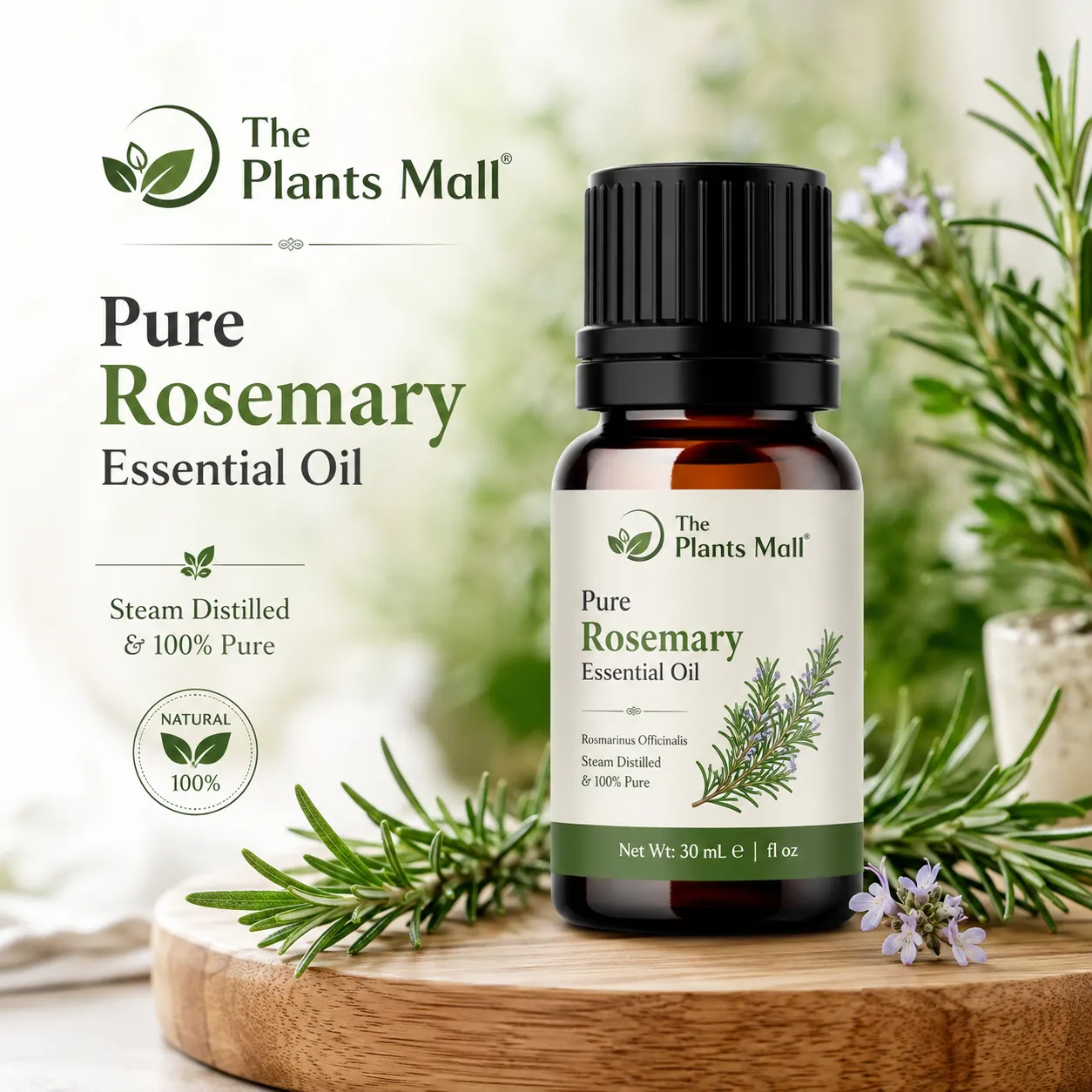 The Plants Mall Pure Rosemary Essential Oil 30ml for Hair and Scalp Care