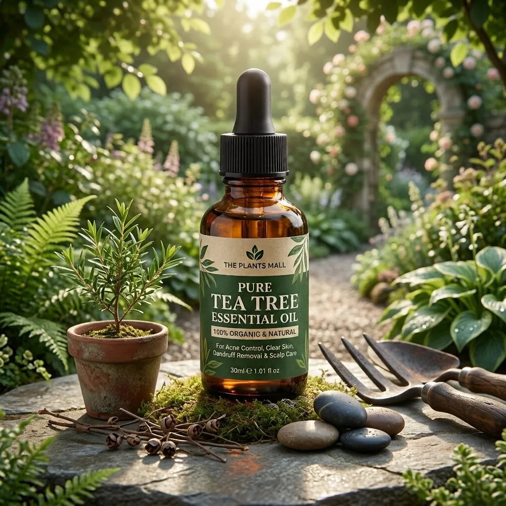 Adding drops of The Plants Mall tea tree essential oil into a steaming white ceramic diffuser