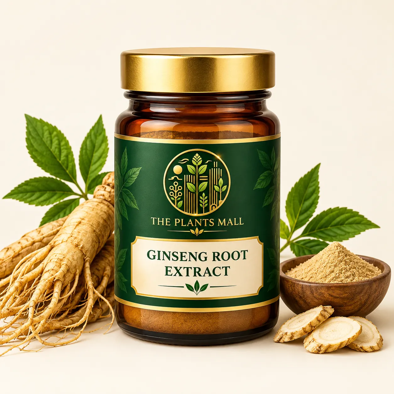 The Plants Mall Ginseng Root Extract Powder in branded packaging